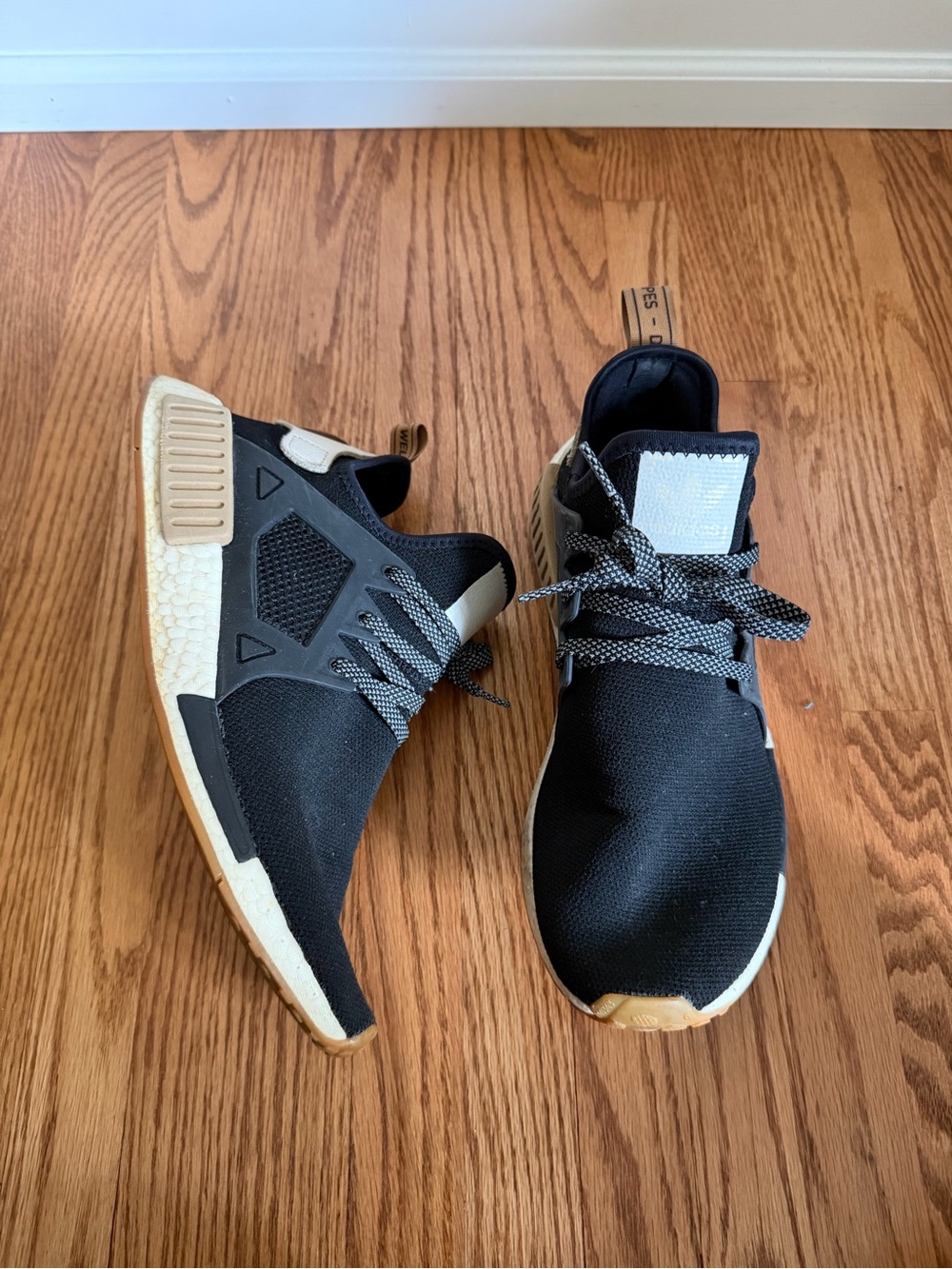adidas NMD XR1 Men’s Black Knit Sneakers with Cream Accents